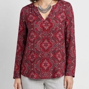 😍 SHOW SPECIAL MAURICES Burgundy Floral Long Sleeve Blouse XL